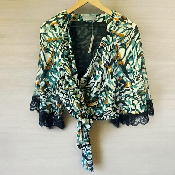 Anthropologie Flutter-Sleeve Printed Wrap Top - New Small - Picture 6 of 6